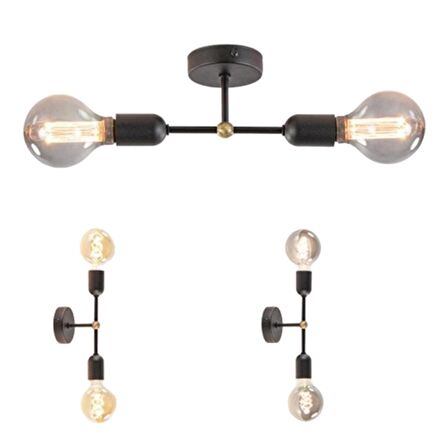 Mylights Retro Rustik Tavan Duvar Aplik Avize İkili Armatür (436448593)