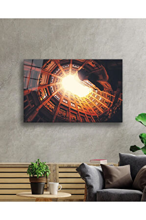  Miyrem Glasses Collection -A1^#  Geometrik Turuncu Bina Cam Tablo, Cam Tablo