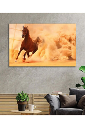  Miyrem Glasses Collection -A1^#  Koşan Kahverengi At Hayvan Cam Tablo, Cam Tablo