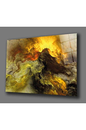  Miyrem Glasses Collection -A1^#  Sarı Renkli Soyut Kozmik Cam Tablo, Cam Tablo