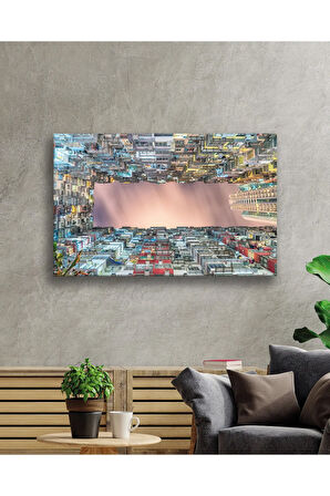  Miyrem Glasses Collection -A1^#  Renkli Balkonlu Geometrik Bina Cam Tablo 