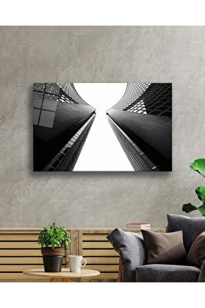 Miyrem Glasses Collection -A1^#  Siyah Beyaz Geometrik Bina Cam Tablo, Cam Tablo