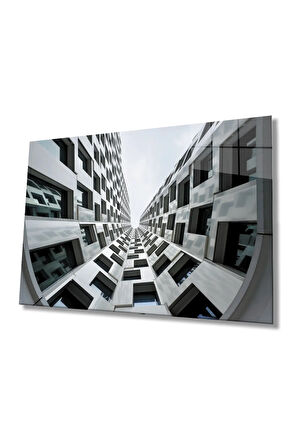  Miyrem Glasses Collection -A1^#  Geometrik Siyah Beyaz Bina Cam Tablo, Cam Tablo