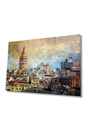  Miyrem Glasses Collection -A1^#  Sulu Boya İstanbul Galata Kulesi Cam Tablo, 4mm Dayanıklı Cam