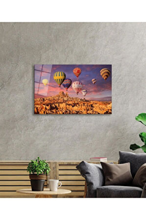  Miyrem Glasses Collection -A1^#  Uçan Balonlar Kapadokya Cam TabloCam Tablo