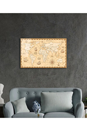  Miyrem Glasses Collection -A1^#  Tarihi Dünya Haritası Cam TabloCam Tablo