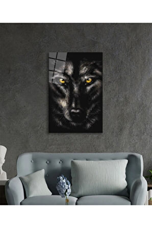  Miyrem Glasses Collection -A1^#  Sarı Gözlü Kurt Hayvan Portresi Cam Tablo