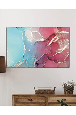  Miyrem Glasses Collection -A1^#  Pembe ve Mavi Soyut Cam TabloCam Tablo