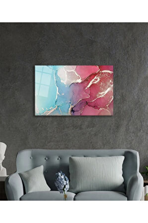  Miyrem Glasses Collection -A1^#  Pembe ve Mavi Soyut Cam TabloCam Tablo