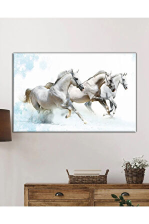  Miyrem Glasses Collection -A1^#  Beyaz Atlar Hayvanlar Cam TabloCam Tablo