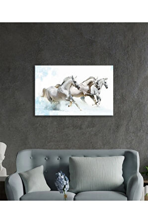  Miyrem Glasses Collection -A1^#  Beyaz Atlar Hayvanlar Cam TabloCam Tablo