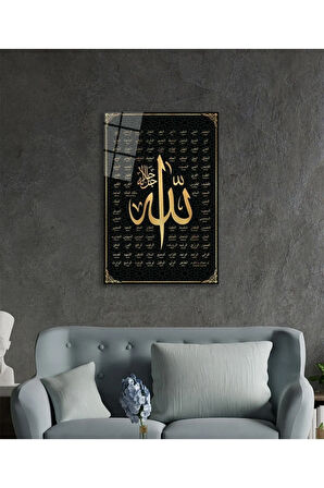  Miyrem Glasses Collection -A1^#  Esmaül Hüsna Allah'ın İsimleri ve Sıfatları Dini İslami Cam Tablo