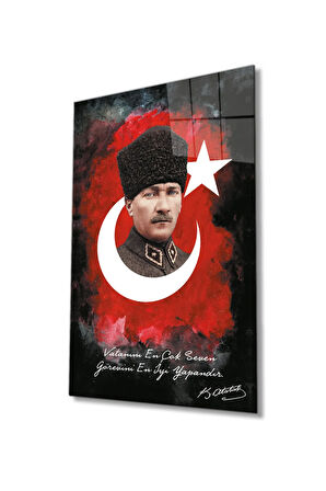  Miyrem Glasses Collection -A1^#  Özlü Sözlü Atatürk Türk Bayrağı Cam Tablo
