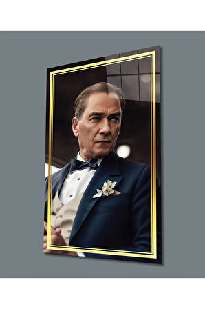  Miyrem Glasses Collection -A1^#  Gold Şerit Yapay Zeka Atatürk Cam Tablo