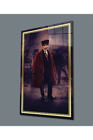  Miyrem Glasses Collection -A1^#  Gold Şerit Pardesülü Atatürk Cam Tablo