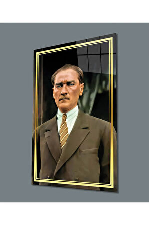  Miyrem Glasses Collection -A1^#  Gold Şerit Takım Elbiseli Atatürk Cam Tablo