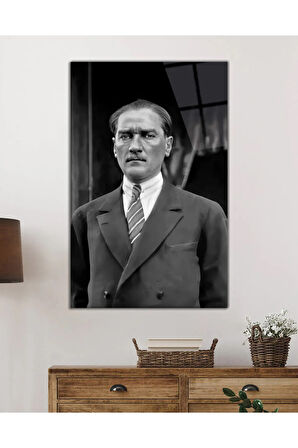  Miyrem Glasses Collection -A1^#  Siyah Beyaz Takım Elbiseli Atatürk Cam Tablo
