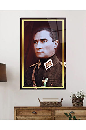  Miyrem Glasses Collection -A1^#  Gold Şerit Atatürk Üniformalı Cam Tablo