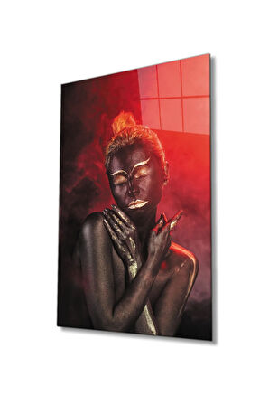  Miyrem Glasses Collection -A1^#  Siyahi Altın Hatlı Kadın Kırmızı Dumanlı Cam Tablo