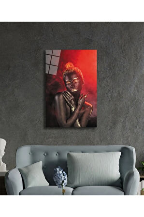  Miyrem Glasses Collection -A1^#  Siyahi Altın Hatlı Kadın Kırmızı Dumanlı Cam Tablo