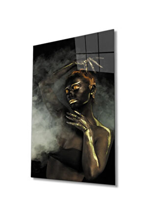  Miyrem Glasses Collection -A1^#  Siyahi Altın Hatlı Kadın Dumanlı Cam Tablo Temperli Dayanıklı Cam