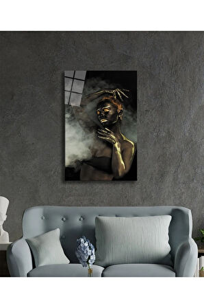  Miyrem Glasses Collection -A1^#  Siyahi Altın Hatlı Kadın Dumanlı Cam Tablo Temperli Dayanıklı Cam