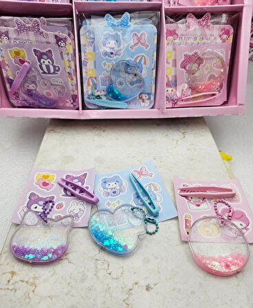 sanrio kawaii içi sulu simli sticker DİY kendin yap anahtarlık hobi seti okul öncesi hediyelik 1adet
