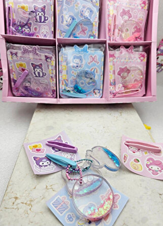 sanrio kawaii içi sulu simli sticker DİY kendin yap anahtarlık hobi seti okul öncesi hediyelik 1adet