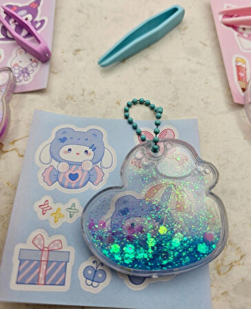 sanrio kawaii içi sulu simli sticker DİY kendin yap anahtarlık hobi seti okul öncesi hediyelik 1adet