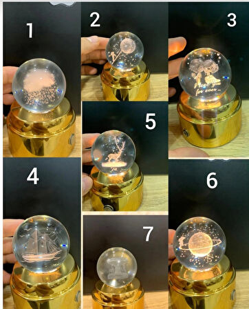 1 adet lüx 3D temalı cam küre üç mod şarjlı müziklı ışıklı hediyelik cam küre gece lambalı