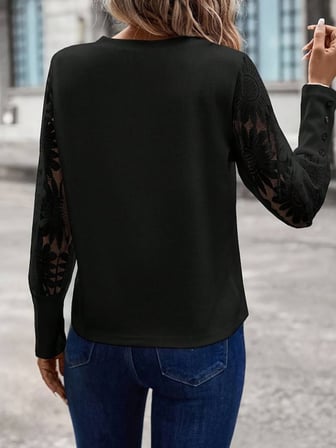 Kadın Uzun Kollu Bisiklet Yaka Kolları çiçekli Waffle Bluz