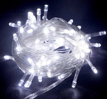 #Led Dekoratif Aydınlatma Yılbaşı Gece Lambası Beyaz Işık Şeffaf Kablo 10 Metre 100 Led Boncuk Lamba