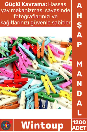 #Mandal Dekoratif Fotoğraf Askısı Çok Renkli Mini Süsleme Hediye 2.5 Cm Şık Ahşap Mandal 1200 Adet