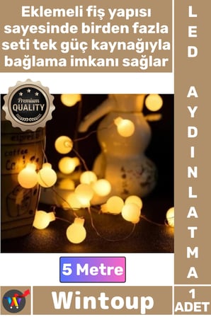 #Led Dekoratif Işık Yılbaşı Süsleme Şeffaf Kablo Fişli Eklemeli 5 Metre 28 Led Gün Işığı Aydınlatma