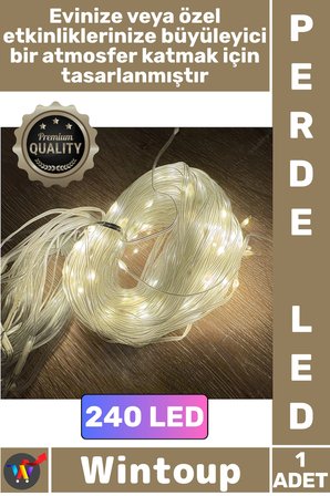 #Led Dekoratif Günışığı Animasyonlu Yılbaşı Ev 240 Güçlü Led Sarı Işık 8 Fonksiyonlu 3 X 3 Perde Led