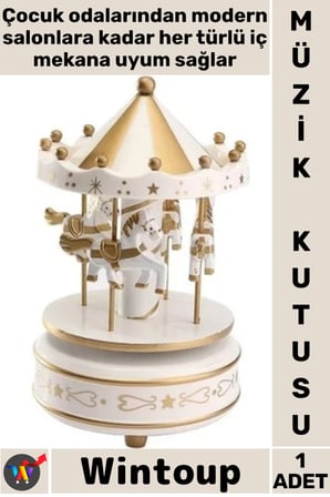 #MüzikKutusu Hediyelik Dekoratif Nostalji Çocuk Bebek Odası Şık Atlı Karınca Müzik Kutusu Gold Beyaz