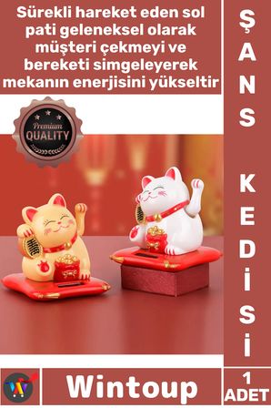 #SolarSüs Dekoratif Sallanan El Maneki Neko Bereket Sembol Masaüstü Biblo Şans Kedisi Solar Enerjili