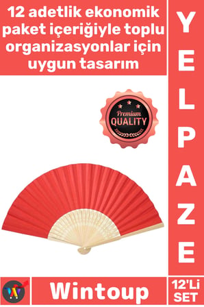#Yelpaze Kaliteli Dekoratif El Fanı Düğün Nikah Hediyelik Estetik Ahşap Kırmızı Kağıt Yelpaze 12'li