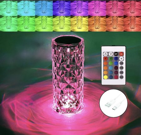 #Lamba Kristal Tasarım Dekoratif 16 Renk Değiştirebilen Uzaktan Kumandalı Şarjlı Led Gece Lambası