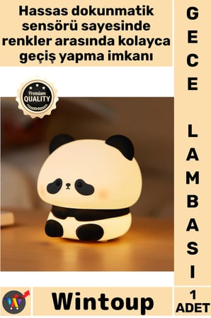 #GeceLambası Bebek Çocuk Odası Led Estetik Panda Şekilli Renk Değiştirebilen Dokunmatik Gece Lambası