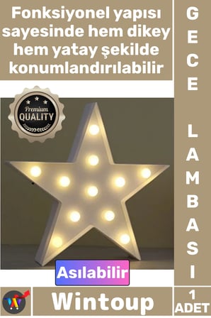 #GeceLambası Dekoratif Modern Gün Işığı Pilli Duvar Masa Üstü Led Işıklı Beyaz Yıldız Gece Lambası