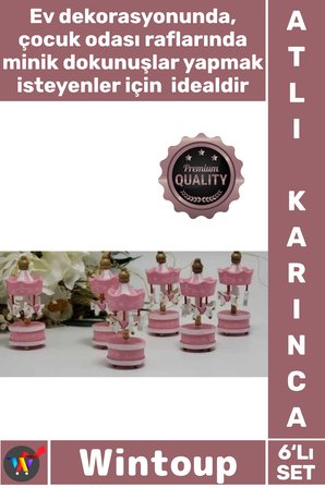 #AtlıKarınca Hediyelik Dekoratif Bebek Şekeri Mevlüt Obje Şık 6'lı Açık Pembe Ufak Atlı Karınca