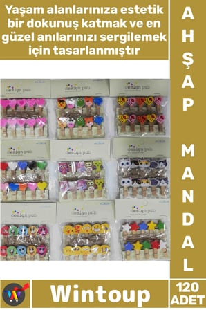 #Mandal Renkli Dekoratif Fotoğraf Askısı Hobi Tasarım Şekilli Estetik Ahşap Mandal 3.5 Cm 120 Adet