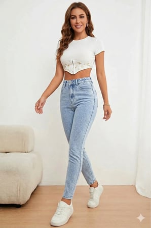 Astrid Kadın Buz Mavi Kar Yıkama Jeans Boyfriend Mom Jean Yüksek Bel Denim Kot Pantolon