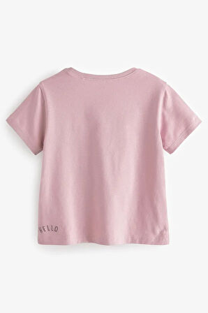 % 100 Pamuklu Pembe Ayı Desenli Kısa Kollu 4’lü Thsirt Set