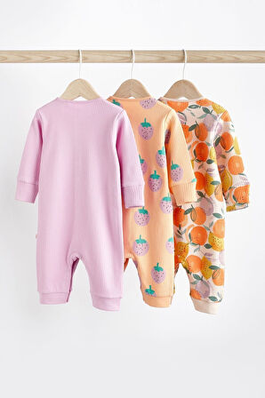 Next Baby % 100 Pamuklu Lila Turuncu Meyve Desenli 3’lü Tulum Set