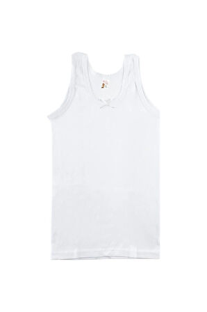 12 Adet Beyaz Renk Ribana Kız Çocuk Kalın Askılı Atlet