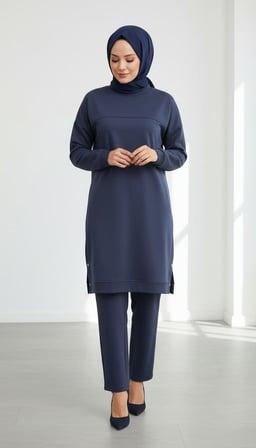 KADIN ORTA YAŞ VE ÜZERİ BİSİKLET YAKA YANLARDAN DÜĞME DETAYLI ALTI BANTLI KOL AĞZI MANŞETLİ PANTOLON BELİ LASTİKLİ VE BELİ CEPLİ KALIN KIŞLIK İKİLİ TAKIM