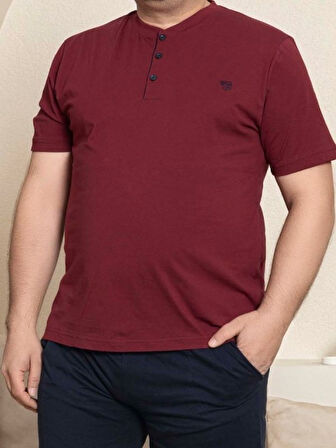 Erkek Geniş Kalıp %100 Pamuk Kısa Kol Cepli Büyük Beden Pijama Takımı