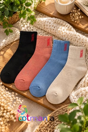Kadın 4 Çift Renkli Kışlık Havlu Çorap (SOFT TOUCH)
